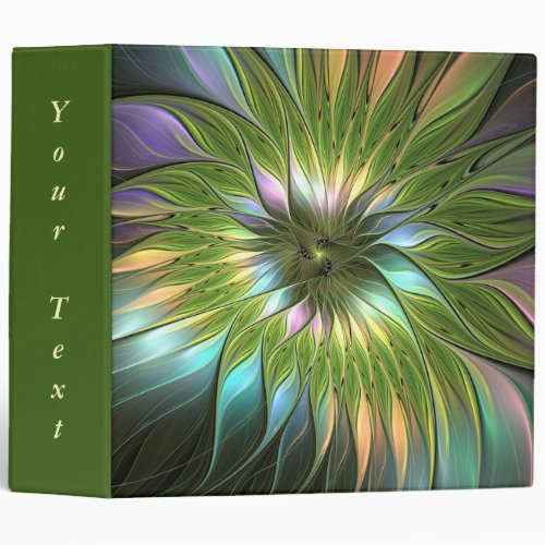 Luminous Colorful Fantasy Flower Fractal Art Text 3 Ring Binder