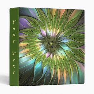 Luminous Colorful Fantasy Flower Fractal Art Text 3 Ring Binder