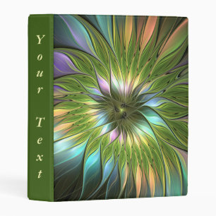 Luminous Colorful Fantasy Flower Fractal Art Text Mini Binder