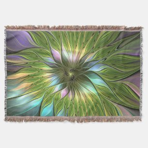 Luminous Colorful Fantasy Flower Fractal Art Throw Blanket