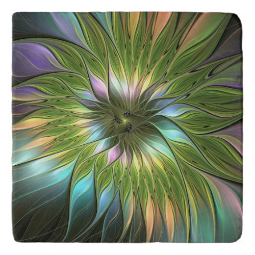 Luminous Colorful Fantasy Flower Fractal Art Trivet