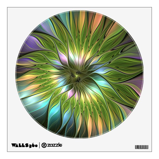 Luminous Colorful Fantasy Flower Fractal Art Wall Decal (Front)