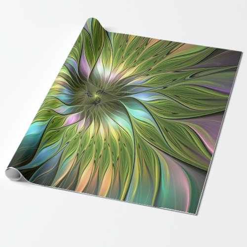 Luminous Colorful Fantasy Flower Fractal Art Wrapping Paper