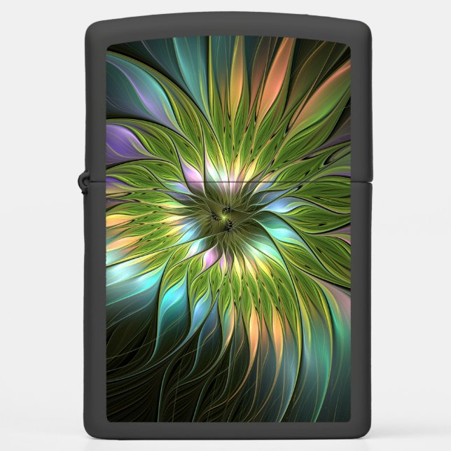 Luminous Colorful Fantasy Flower Fractal Art Zippo Lighter (Front)