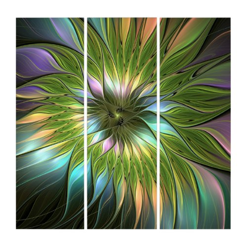 Luminous Colorful Fantasy Flower Fractal Triptych