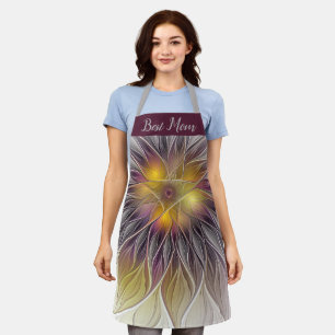 Luminous Colorful Flower Abstract Fractal Best Mom Apron