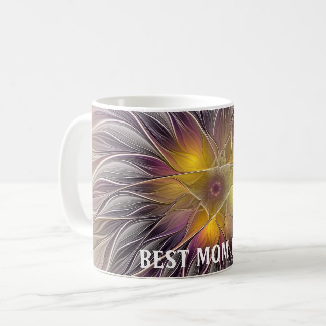 Luminous Colorful Flower Abstract Fractal Best Mom Coffee Mug (Front Left)