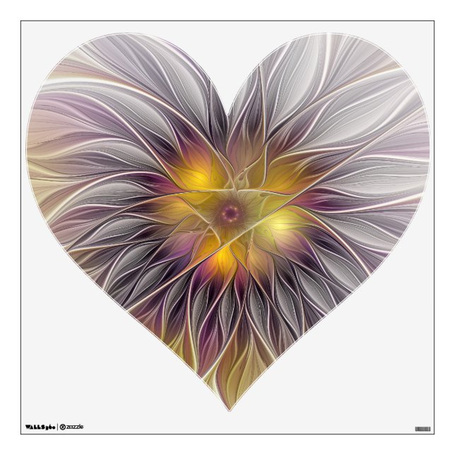 Luminous Colorful Flower, Abstract Fractal Heart Wall Decal (Front)