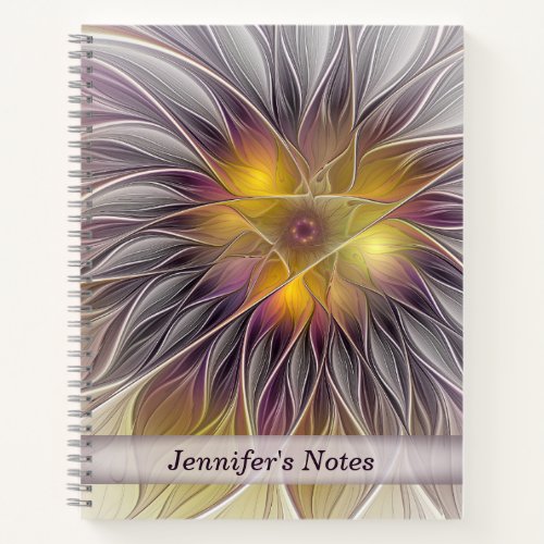 Luminous Colorful Flower Abstract Fractal Name Notebook