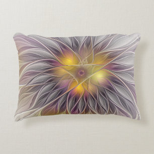 Luminous Colorful Flower, Abstract Modern Fractal Accent Pillow