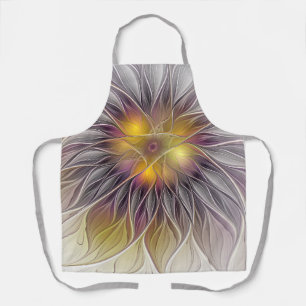 Luminous Colorful Flower, Abstract Modern Fractal Apron