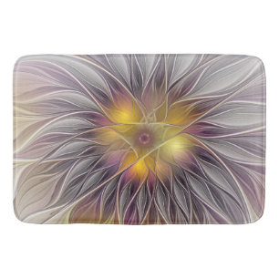 Luminous Colorful Flower, Abstract Modern Fractal Bath Mat