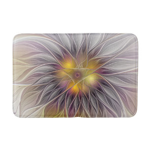 Luminous Colorful Flower, Abstract Modern Fractal Bath Mat