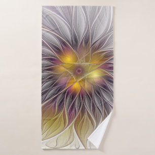 Luminous Colorful Flower, Abstract Modern Fractal Bath Towel