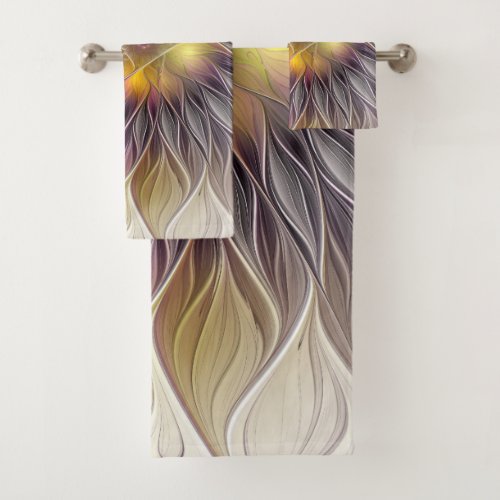 Luminous Colorful Flower Abstract Modern Fractal Bath Towel Set