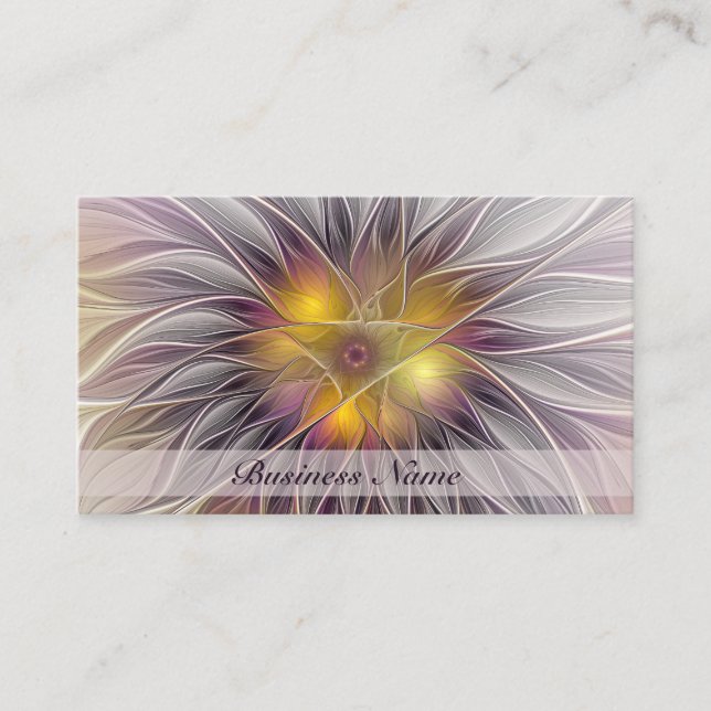Luminous Colorful Flower, Abstract Modern Fractal Business Card (Front)