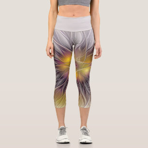 Luminous Colorful Flower, Abstract Modern Fractal Capri Leggings