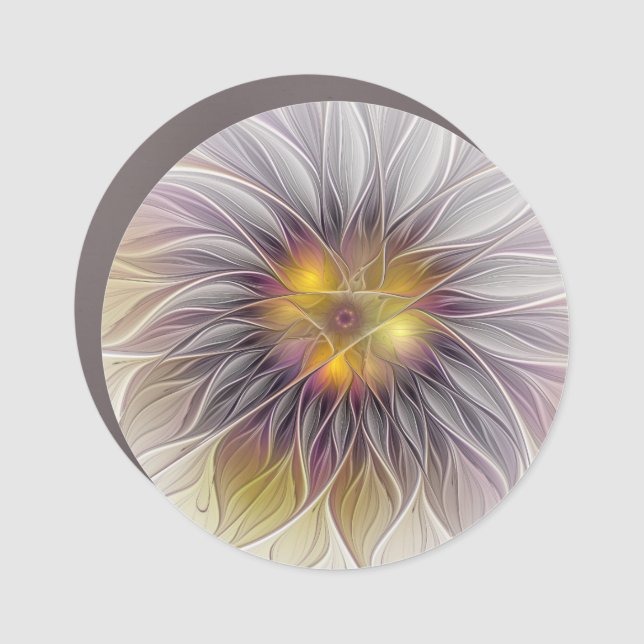 Luminous Colorful Flower, Abstract Modern Fractal Car Magnet (Front)