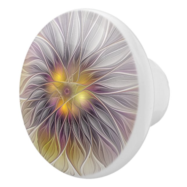 Luminous Colorful Flower, Abstract Modern Fractal Ceramic Knob (Right)
