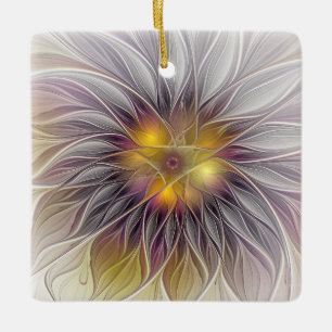 Luminous Colorful Flower, Abstract Modern Fractal Ceramic Ornament