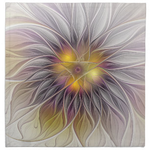 Luminous Colorful Flower, Abstract Modern Fractal Cloth Napkin