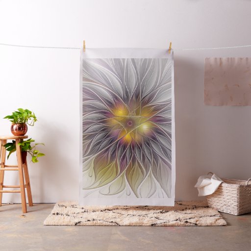Luminous Colorful Flower, Abstract Modern Fractal Fabric