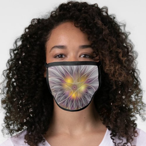 Luminous Colorful Flower Abstract Modern Fractal Face Mask