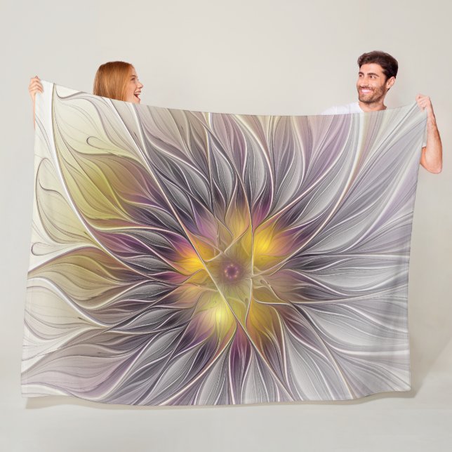 Luminous Colorful Flower, Abstract Modern Fractal Fleece Blanket (In Situ)