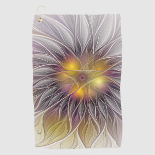 Luminous Colorful Flower, Abstract Modern Fractal Golf Towel