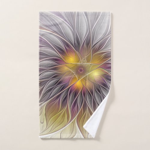 Luminous Colorful Flower Abstract Modern Fractal Hand Towel