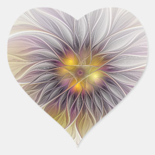Luminous Colorful Flower, Abstract Modern Fractal Heart Sticker