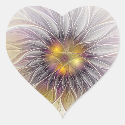 Luminous Colorful Flower Abstract Modern Fractal Heart Sticker