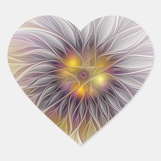 Luminous Colorful Flower, Abstract Modern Fractal Heart Sticker (Front)