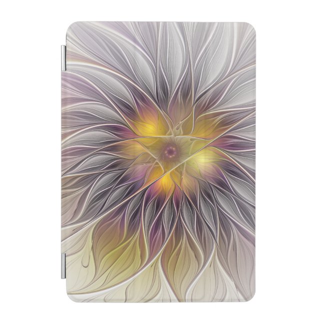 Luminous Colorful Flower, Abstract Modern Fractal iPad Mini Cover (Front)