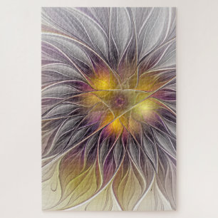 Luminous Colorful Flower, Abstract Modern Fractal Jigsaw Puzzle