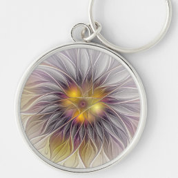 Luminous Colorful Flower, Abstract Modern Fractal Keychain
