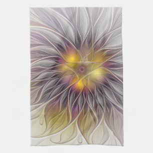 Luminous Colorful Flower, Abstract Modern Fractal Kitchen Towel