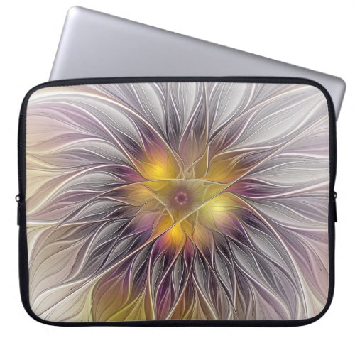 Luminous Colorful Flower Abstract Modern Fractal Laptop Sleeve