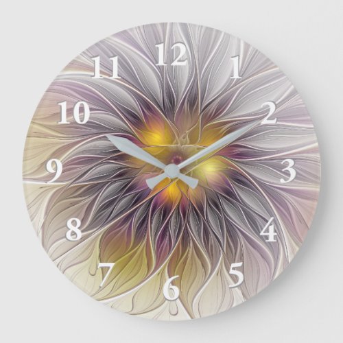 Luminous Colorful Flower Abstract Modern Fractal Large Clock
