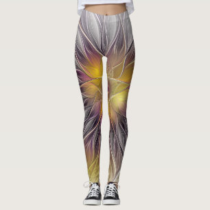 Luminous Colorful Flower, Abstract Modern Fractal Leggings