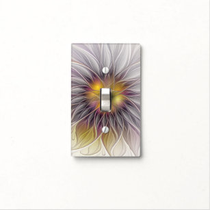 Luminous Colorful Flower, Abstract Modern Fractal Light Switch Cover