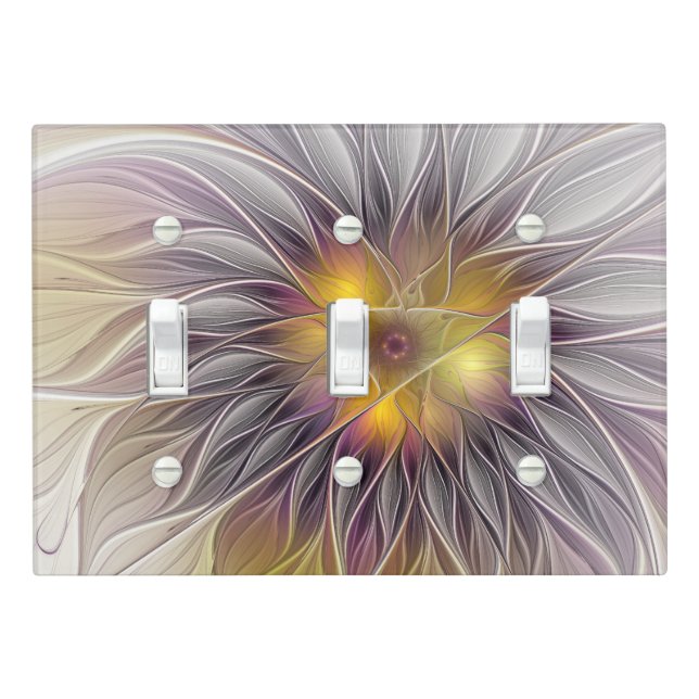 Luminous Colorful Flower, Abstract Modern Fractal Light Switch Cover (In Situ)