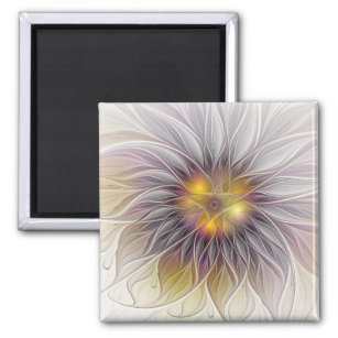 Luminous Colorful Flower, Abstract Modern Fractal Magnet