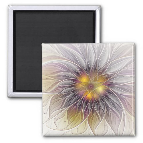 Luminous Colorful Flower Abstract Modern Fractal Magnet