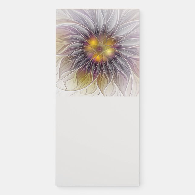Luminous Colorful Flower, Abstract Modern Fractal Magnetic Notepad (Front)