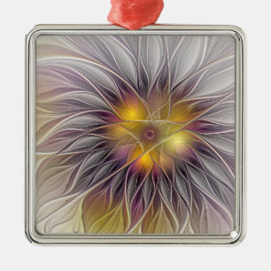 Luminous Colorful Flower, Abstract Modern Fractal Metal Ornament