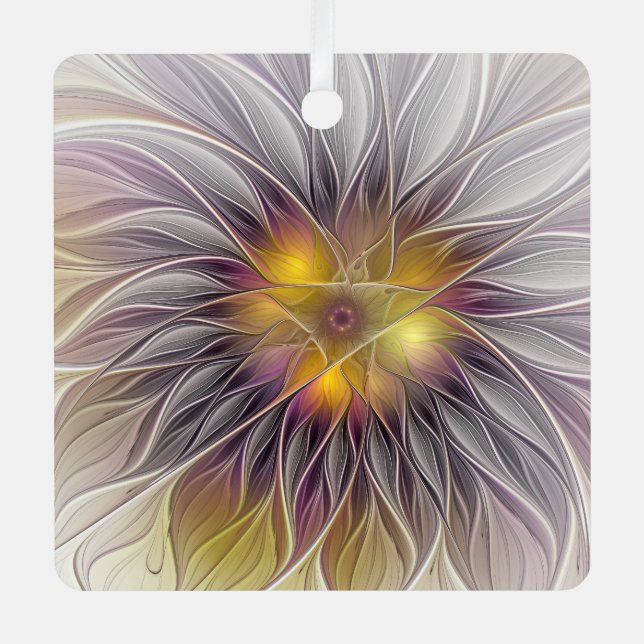 Luminous Colorful Flower, Abstract Modern Fractal Metal Ornament (Front)