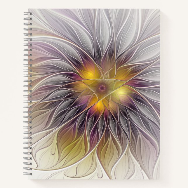 Luminous Colorful Flower, Abstract Modern Fractal Notebook (Front)