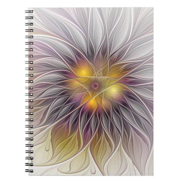 Luminous Colorful Flower, Abstract Modern Fractal Notebook (Front)