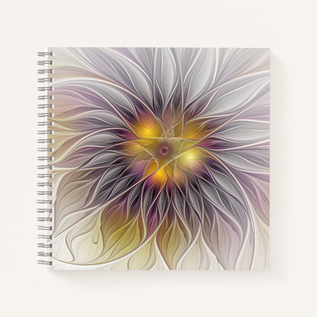 Luminous Colorful Flower, Abstract Modern Fractal Notebook (Front)